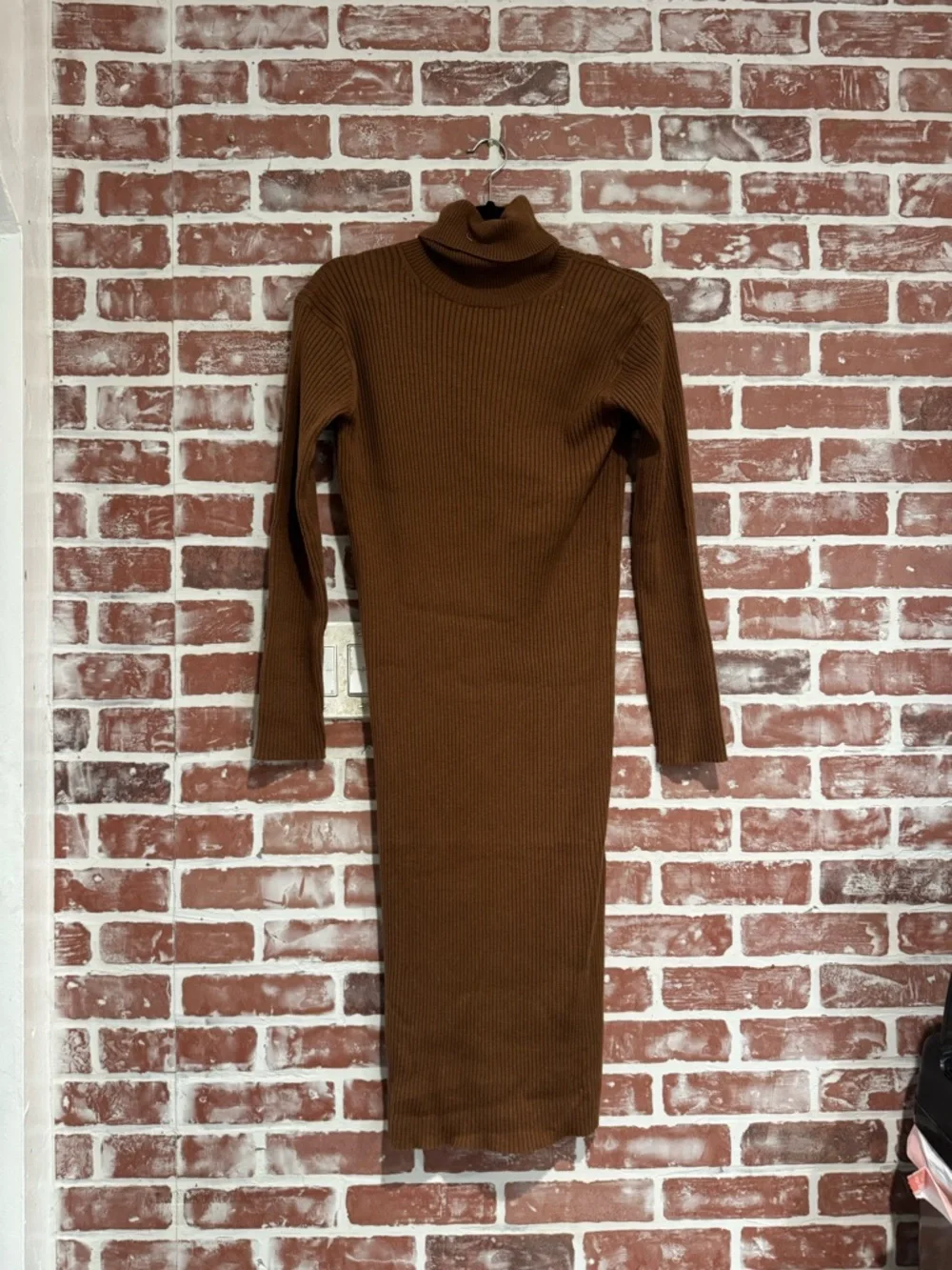 Everlane Cotton Merino Turtleneck Dress Camel Ribbed Midi Size XS